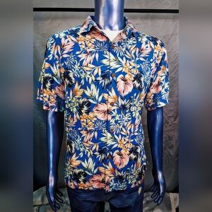 Tommy Bahama Silk Hawaiian Shirt Men’s M Blue Turquoise Floral Button Up